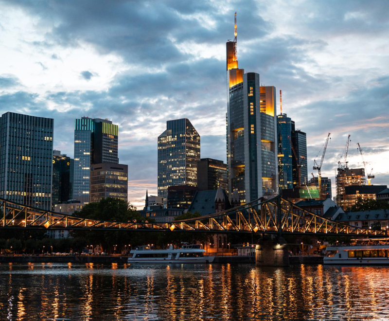 Cityscape Frankfurt Downtown Sunset Germany